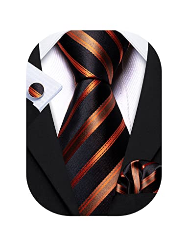 Barry.Wang Stripe Men Ties Set Classic WOVEN Necktie with Handkerchief Cufflinks Formal