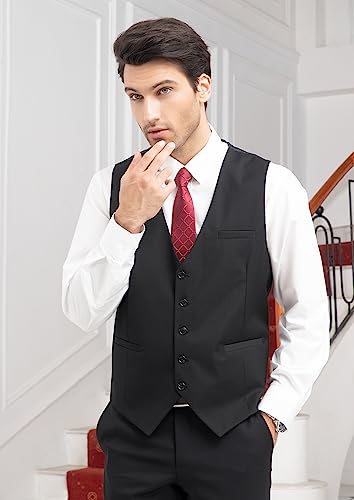 HISDERN Men's Suit Vest Business Formal Dress Waistcoat Vest with 3 Pockets for Suit or Tuxedo