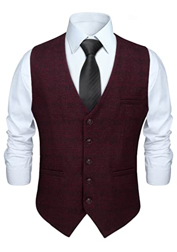 HISDERN Men's Suit Vest Business Plaid Formal Dress Waistcoat Slim Fit Vests for Men with 3 Pocket for Suit or Tuxedo