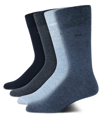 Calvin Klein Men's Crew Socks - 4 Pack Lightweight Combed Cotton Blend Dress Socks - Breathable Socks for Men (7-12)