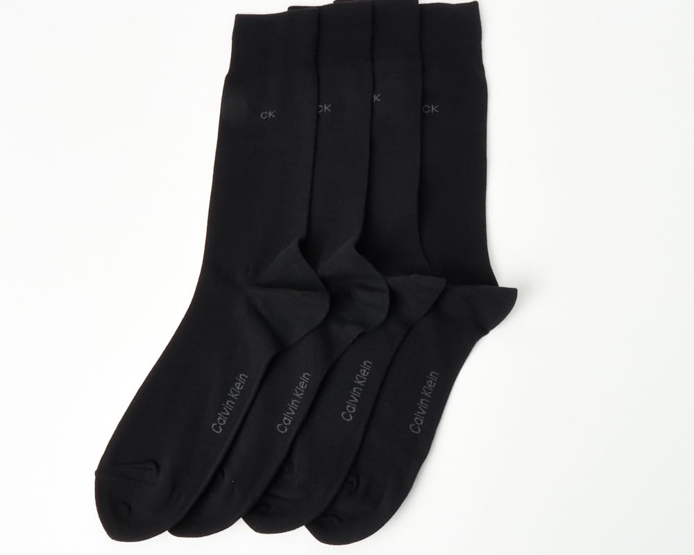 Calvin Klein Men's Crew Socks - 4 Pack Lightweight Combed Cotton Blend Dress Socks - Breathable Socks for Men (7-12)