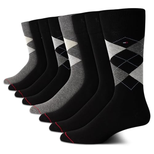 Tommy Hilfiger Men's Dress Socks - 8 Pack Comfort Stretch Crew Socks for Men - Crew Length Breathable Mens Work Socks (7-12)