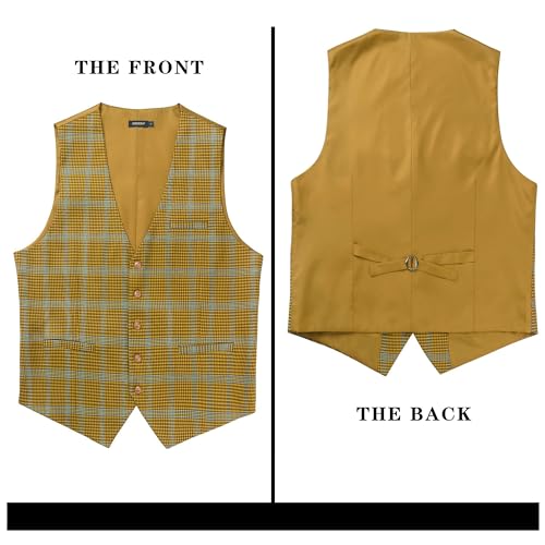 HISDERN Men's Suit Vest Business Plaid Formal Dress Waistcoat Slim Fit Vests for Men with 3 Pocket for Suit or Tuxedo