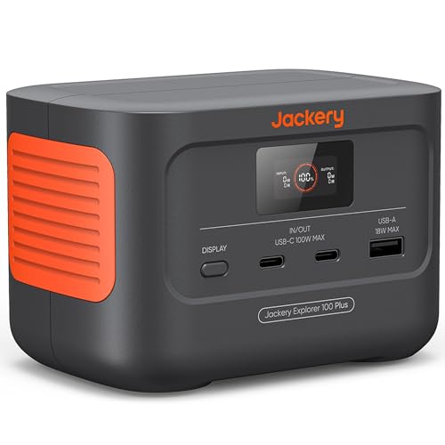 Jackery Explorer 100 Plus Power Station, 99Wh LiFePO4 Battery Power Bank, 3-Port 128W Portable Charger, PD 3.0 Fast Charge, Compatible with MacBook Pro/Air, iPhone 15/14 Series (Solar Panel Optional)