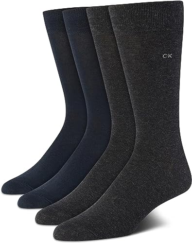 Calvin Klein Men's Crew Socks - 4 Pack Lightweight Combed Cotton Blend Dress Socks - Breathable Socks for Men (7-12)