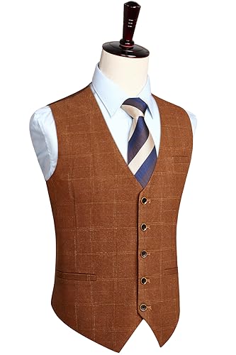 HISDERN Men's Suit Vest Business Plaid Formal Dress Waistcoat Slim Fit Vests for Men with 3 Pocket for Suit or Tuxedo