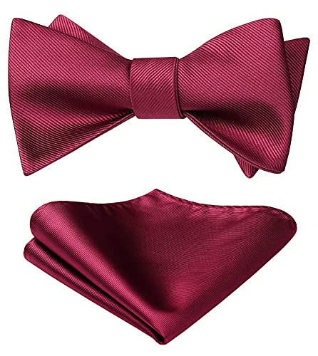 HISDERN Bow Ties for Men Solid Color Self Tie Bow Tie Pocket Square Set Classic Formal Satin Bowties for Tuxedo Wedding Party