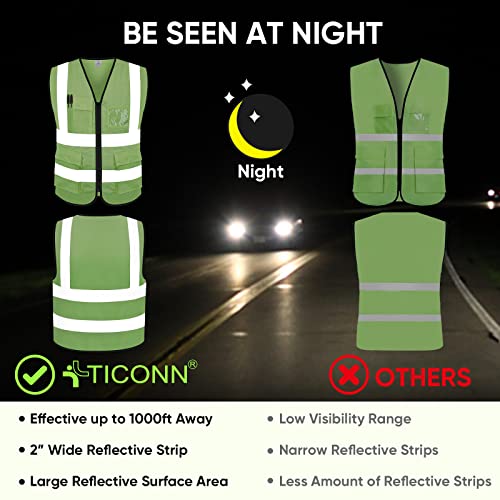 TICONN Reflective Safety Vest High Visibility Class II Mesh Vest for Women & Men Meets ANSI Standards