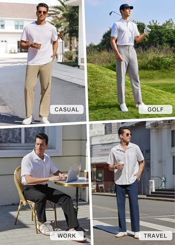 COOFANDY Men's Casual Pants Classic Fit Flat Front Pants Lightweight Elastic Waist Golf Trousers with Pockets