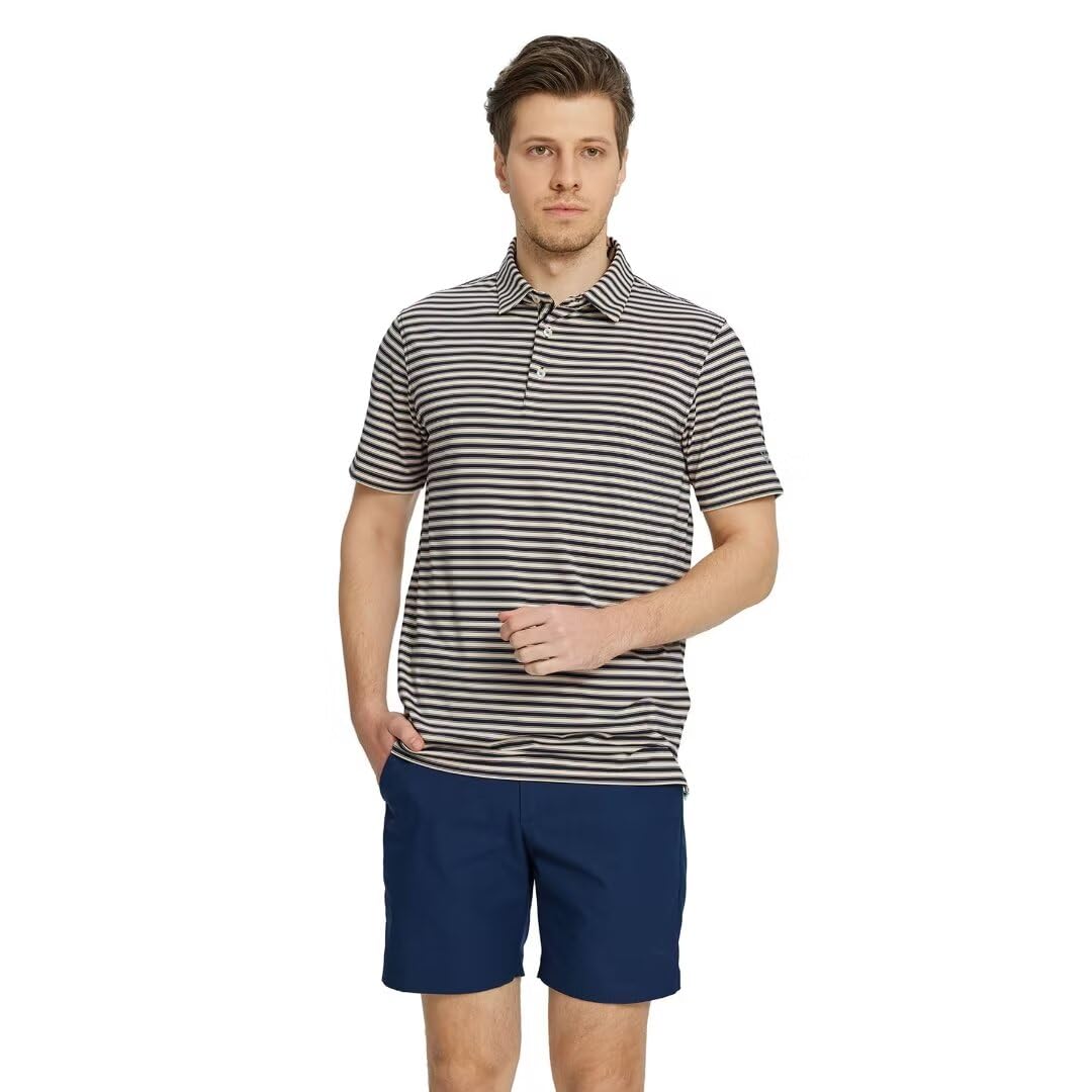 M MAELREG Golf Shirts for Men Short Sleeve Dry Fit Casual Striped Performance Moisture Wicking Collared Mens Polo Shirts