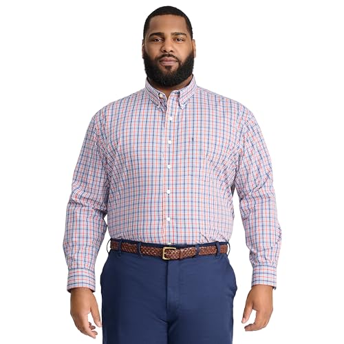 IZOD Men's Big and Tall Performance Comfort Long Sleeve Plaid Button Down