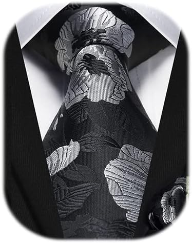 Men Floral Ties Woven Classic 3.4" NeckTie Set Formal Tie Pocket Square for Wedding with Handkerchief