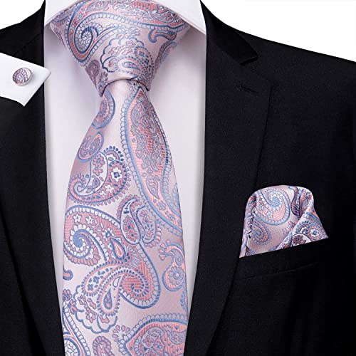 Hi-Tie Silk Paisley Ties for Men Necktie Pocket Square Cufflinks Set Foral Tie Sets Formal Business