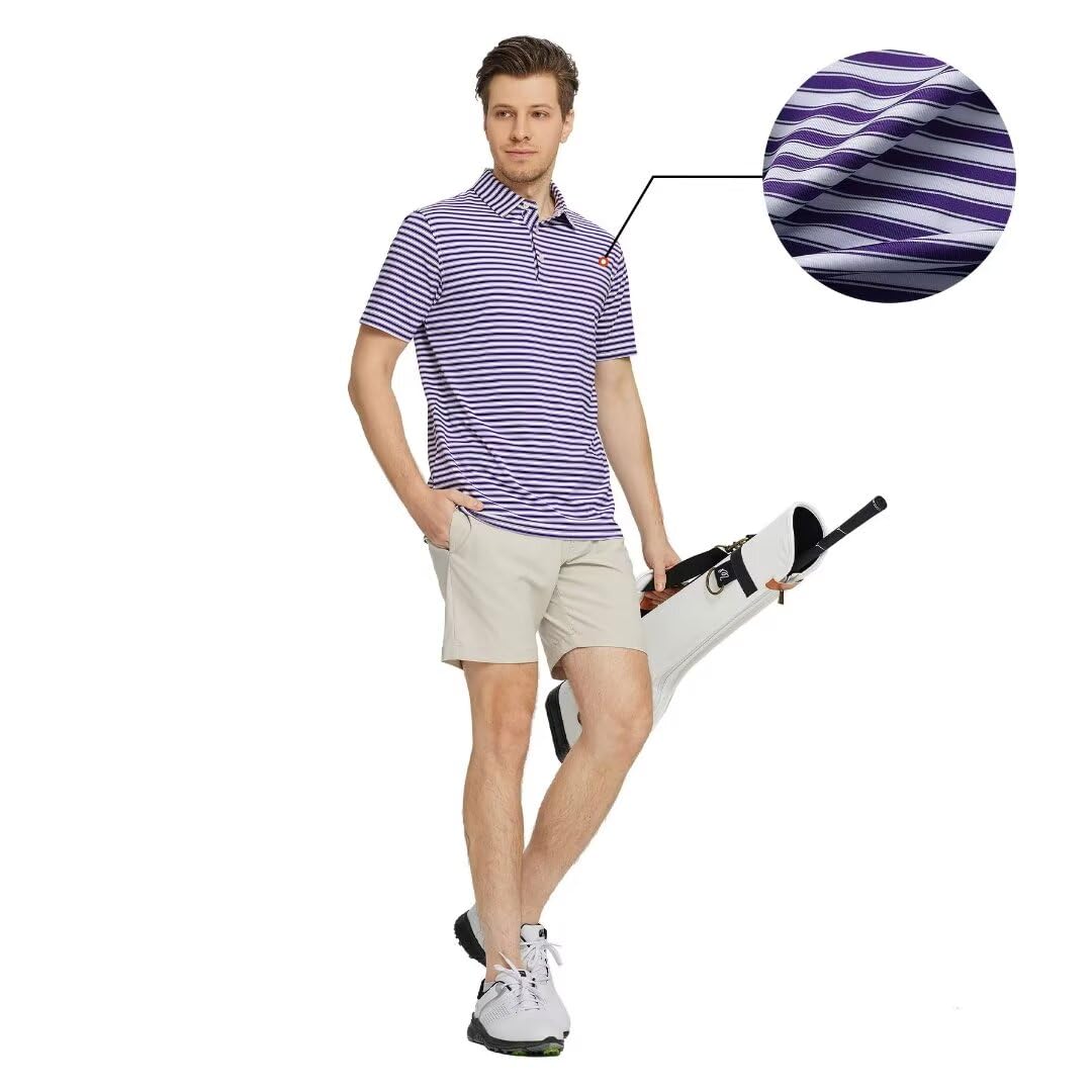 M MAELREG Golf Shirts for Men Short Sleeve Dry Fit Casual Striped Performance Moisture Wicking Collared Mens Polo Shirts