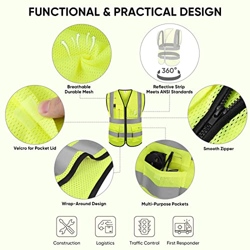 TICONN Reflective Safety Vest High Visibility Class II Mesh Vest for Women & Men Meets ANSI Standards