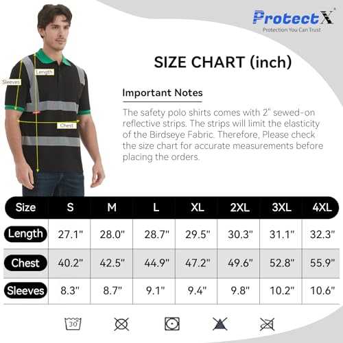 ProtectX High Visibility Short Sleeve Reflective Safety T-Shirt, Men's Heavy Duty Breathable Hi Vis Shirts, Class 2 Type R