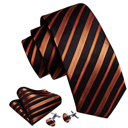 Barry.Wang Stripe Men Ties Set Classic WOVEN Necktie with Handkerchief Cufflinks Formal