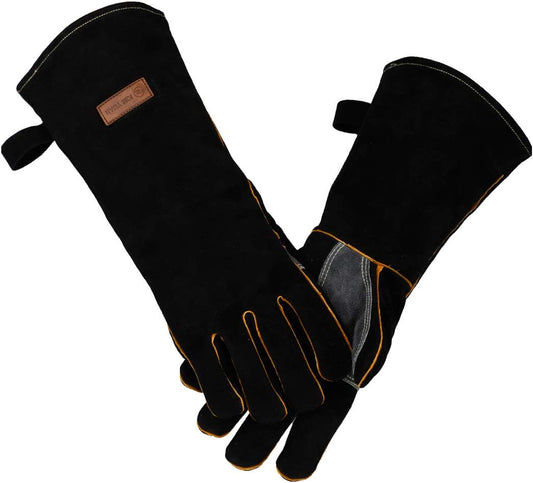 Upgrade KIM YUAN Extreme Heat & Fire Resistant Gloves Leather with Kevlar Stitching,Mitts Perfect for Fireplace, Stove, Oven, Grill, Welding, BBQ, Mig, Pot Holder, Animal Handling 16in up to 932 °F