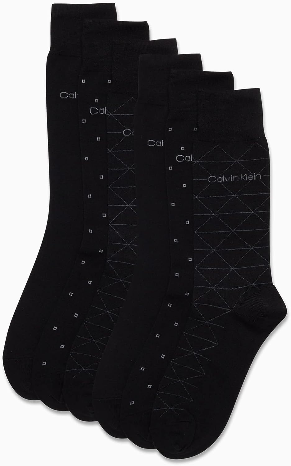 Calvin Klein Men's Dress Socks - 6 Pairs Classic Comfort Stay Up Cuff Mixed Pattern Socks - Dress Socks for Men (7-12), Size 7-12, Black Assorted