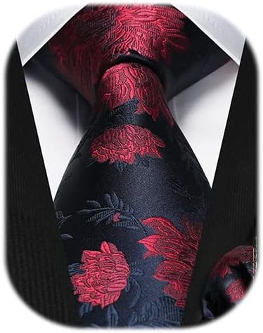 Men Floral Ties Woven Classic 3.4" NeckTie Set Formal Tie Pocket Square for Wedding with Handkerchief