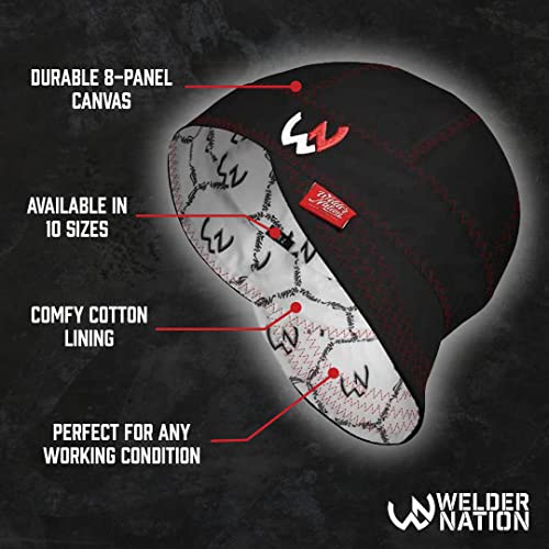 Welder Nation 8 Panel Soft, 10 oz Light Weight Cotton Welding Cap, Durable for Safety and Protection While Welding. Stick ARC