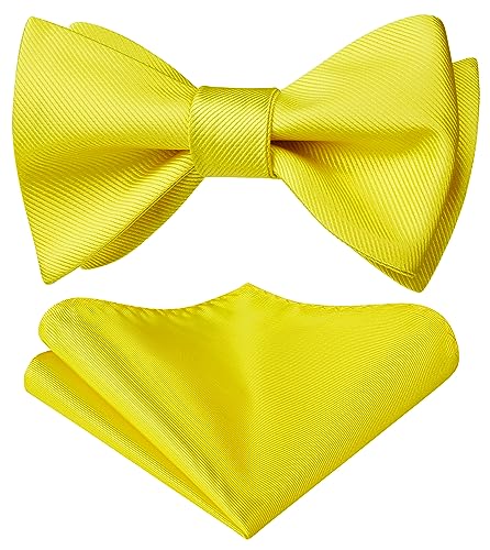 HISDERN Bow Ties for Men Solid Color Self Tie Bow Tie Pocket Square Set Classic Formal Satin Bowties for Tuxedo Wedding Party