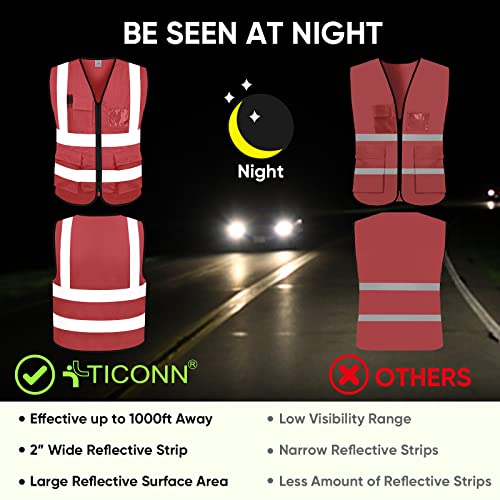 TICONN Reflective Safety Vest High Visibility Class II Mesh Vest for Women & Men Meets ANSI Standards