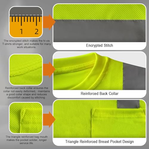 High Visibility Shirts for Men Class 3 Hi Vis Reflective Safety Construction Shirts for Men Women, Short Sleeve Work Shirts with Black Bottom, Meet ANSI, Durable & Breathable, Yellow L