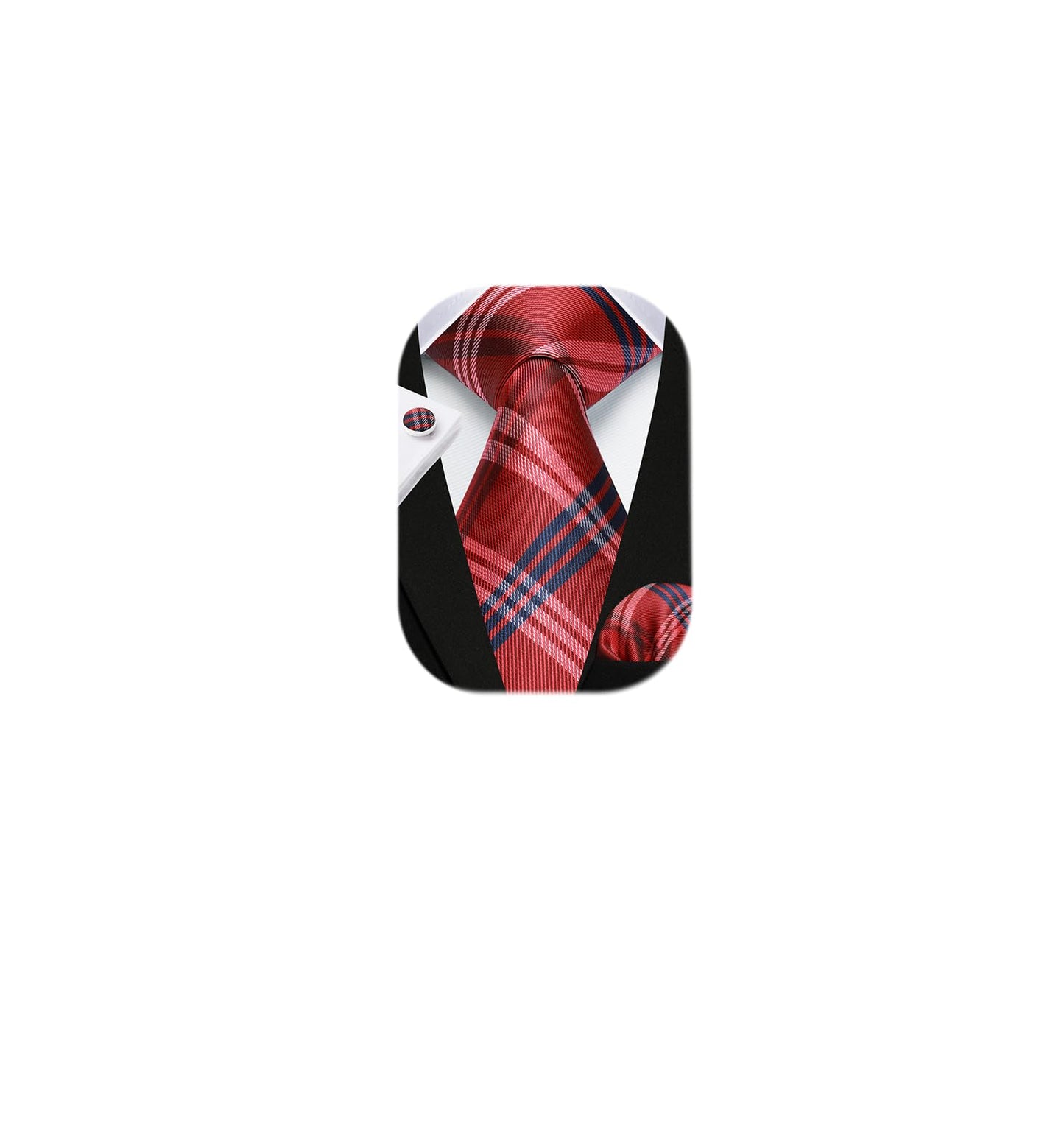 HISDERN Mens Ties Set Stripe Plaid Ties for Men and Pocket Square Cufflinks Formal Silk Necktie Wedding Business