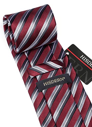 HISDERN Mens Ties Set Stripe Plaid Ties for Men and Pocket Square Cufflinks Formal Silk Necktie Wedding Business