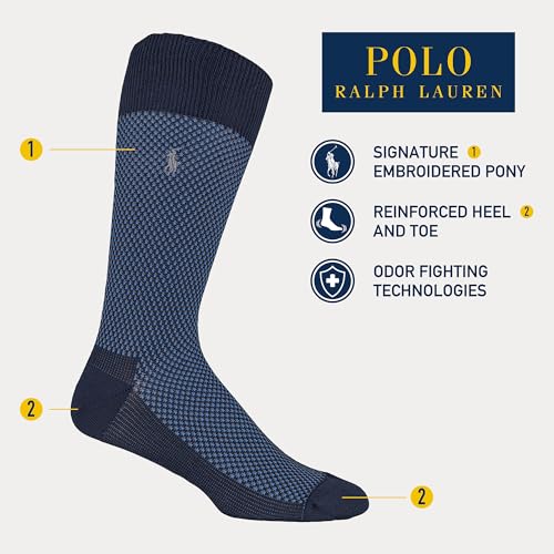 POLO RALPH LAUREN Men's Super Soft Birdseye Dress Crew Socks-3 Pair Pack-Signature Embroidered Pony & Heel-Toe Reinforcement