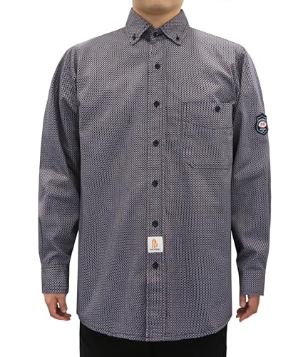 BOCOMAL FR Shirts for Men Printed Plaid Flame Resistant Clothing 6.5oz Cotton Button Up Welding Shirts NFPA2112 CAT2