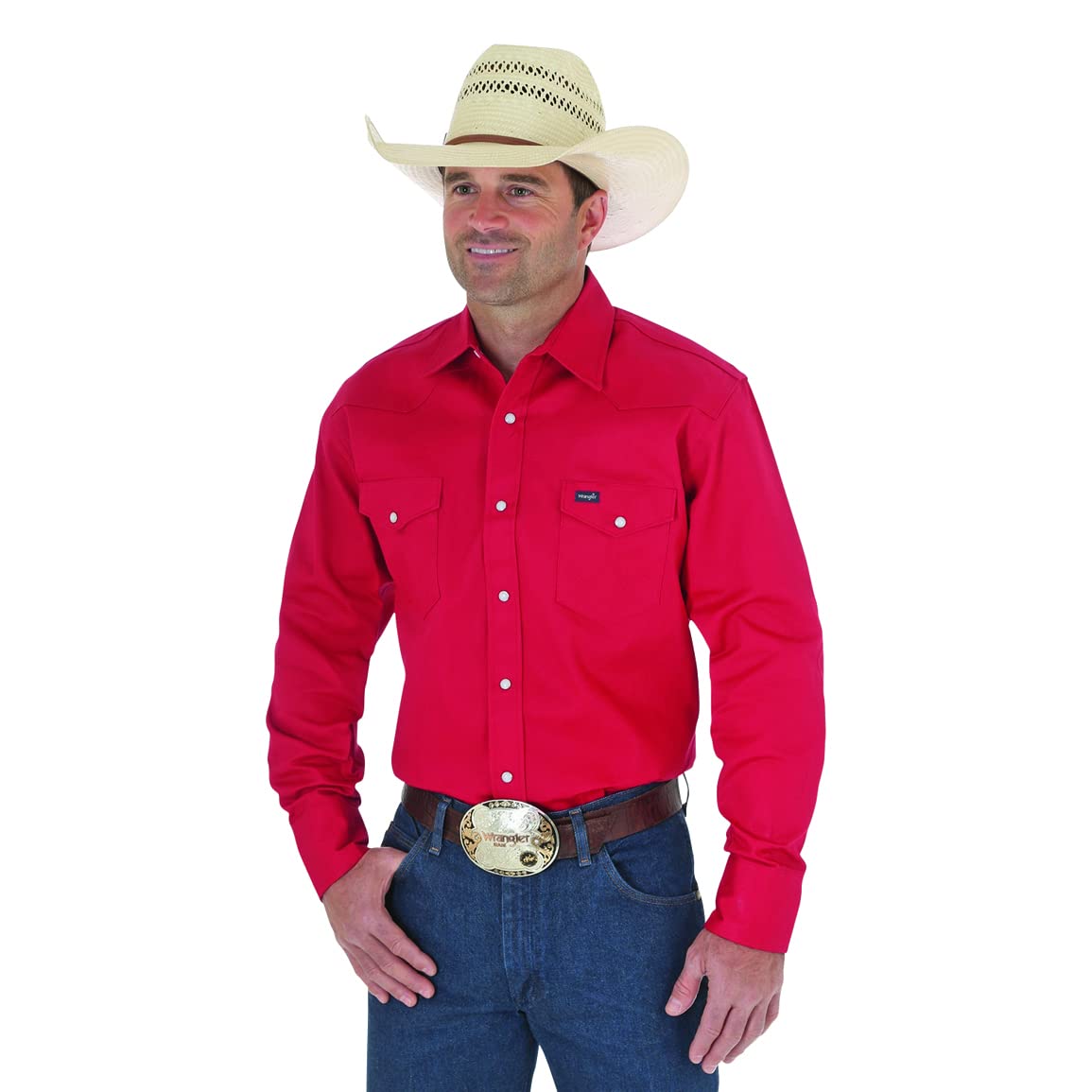 Wrangler Mens Cowboy Cut Firm Finish Long Sleeve Western Snap Solid Work Shirt