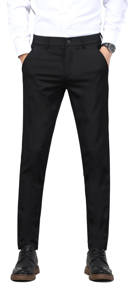 Plaid&Plain Men's 4-Way Flex Stretch Slim Fit Dress Pants