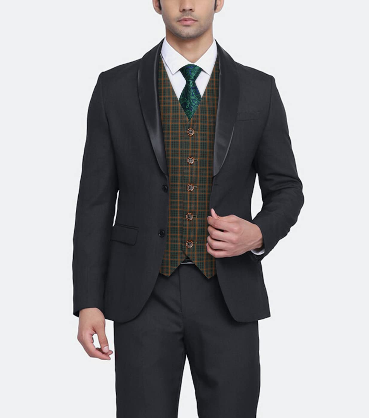 HISDERN Men's Suit Vest Business Plaid Formal Dress Waistcoat Slim Fit Vests for Men with 3 Pocket for Suit or Tuxedo