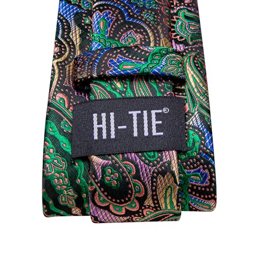 Hi-Tie Silk Paisley Ties for Men Necktie Pocket Square Cufflinks Set Foral Tie Sets Formal Business