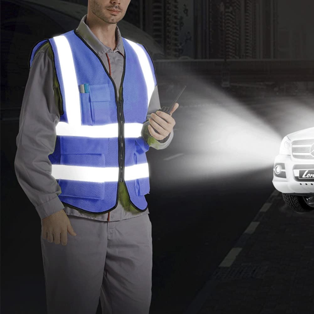 XIAKE Multiple Pockets Class 2 High Visibility Reflective Safety Vest Men Women Work Construction Vest Meets ANSI Standards