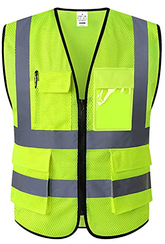 XIAKE Multiple Pockets Class 2 High Visibility Reflective Safety Vest Men Women Work Construction Vest Meets ANSI Standards