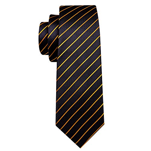 Barry.Wang Stripe Men Ties Set Classic WOVEN Necktie with Handkerchief Cufflinks Formal