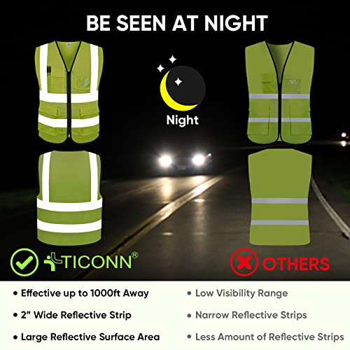 TICONN Reflective Safety Vest High Visibility Class II Mesh Vest for Women & Men Meets ANSI Standards