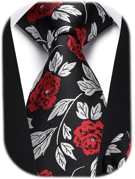 Men Floral Ties Woven Classic 3.4" NeckTie Set Formal Tie Pocket Square for Wedding with Handkerchief