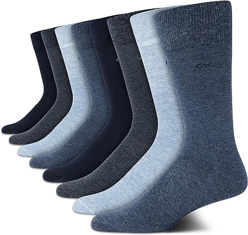 Calvin Klein Men's Dress Socks - Lightweight Cotton Blend Crew Socks (8 Pairs)