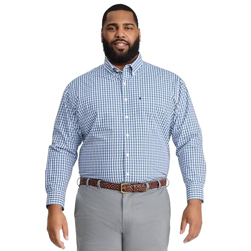 IZOD Men's Big and Tall Performance Comfort Long Sleeve Plaid Button Down