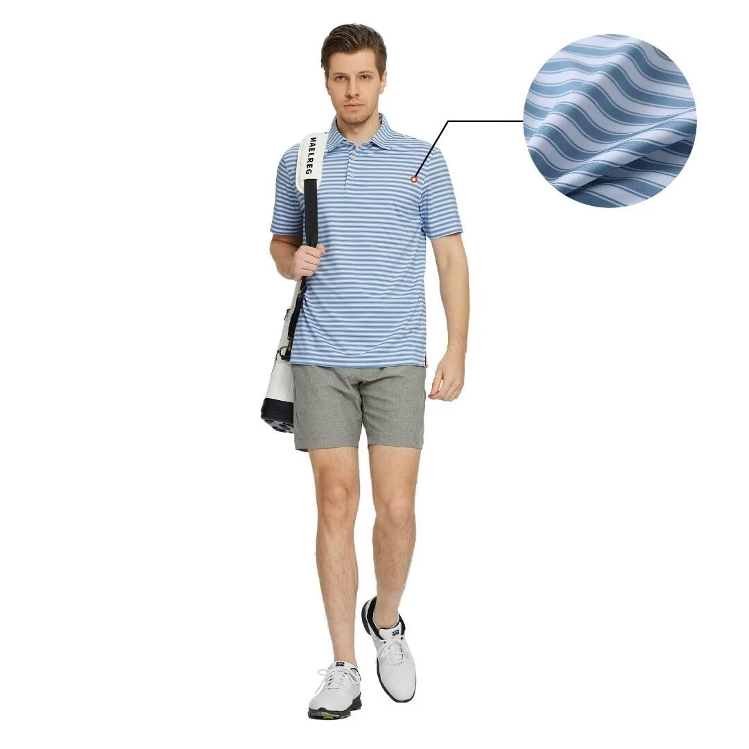 M MAELREG Golf Shirts for Men Short Sleeve Dry Fit Casual Striped Performance Moisture Wicking Collared Mens Polo Shirts