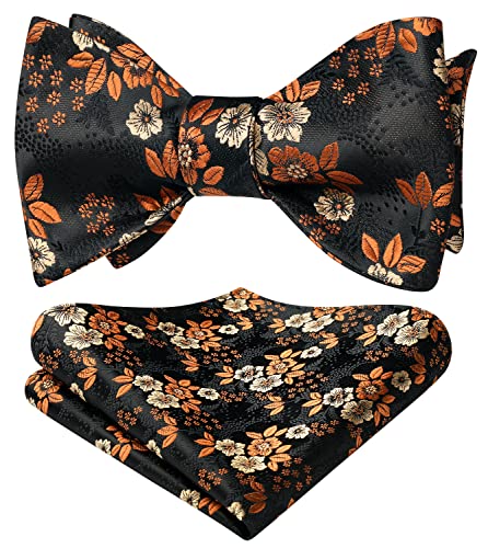 HISDERN Bow Ties for Men Floral Bowties Mens Self Tie Bow Tie Handkerchief Jacquard Woven Bowtie Pocket Square Set