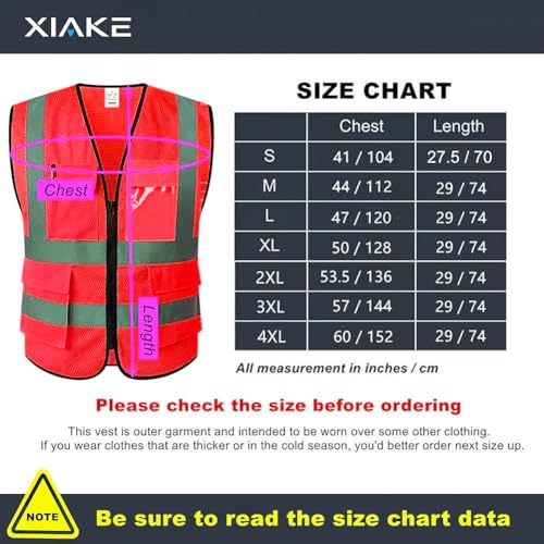 XIAKE Multiple Pockets Class 2 High Visibility Reflective Safety Vest Men Women Work Construction Vest Meets ANSI Standards