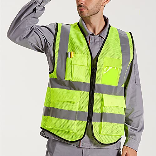 XIAKE Multiple Pockets Class 2 High Visibility Reflective Safety Vest Men Women Work Construction Vest Meets ANSI Standards