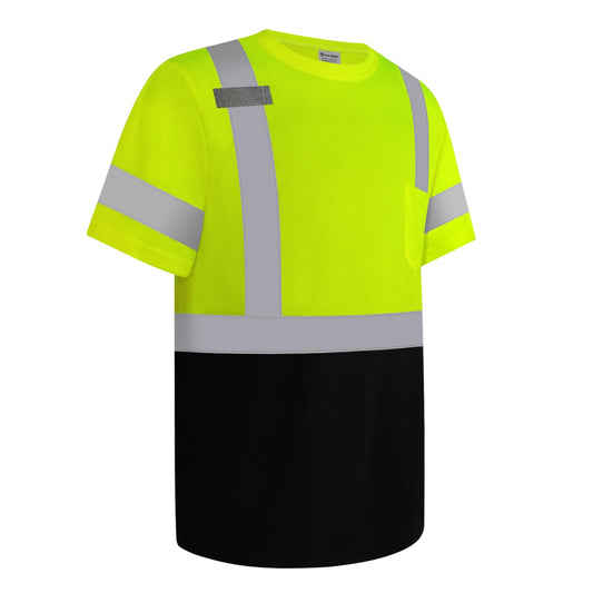 High Visibility Shirts for Men Class 3 Hi Vis Reflective Safety Construction Shirts for Men Women, Short Sleeve Work Shirts with Black Bottom, Meet ANSI, Durable & Breathable, Yellow L