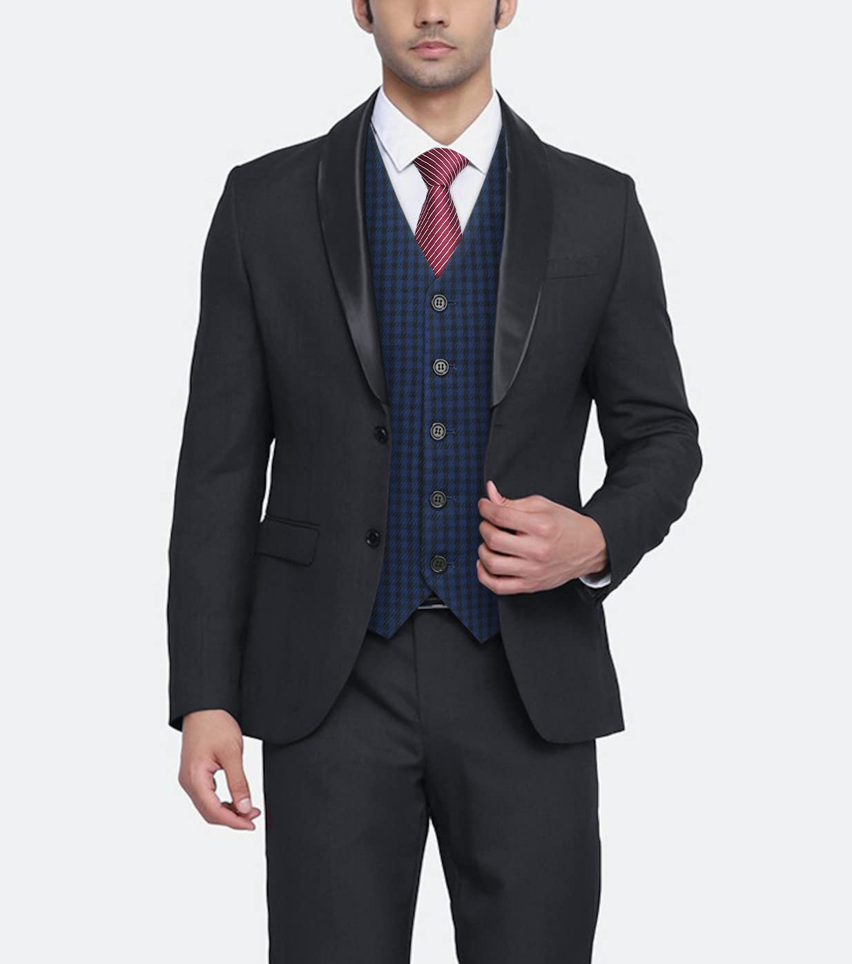 HISDERN Men's Suit Vest Business Plaid Formal Dress Waistcoat Slim Fit Vests for Men with 3 Pocket for Suit or Tuxedo