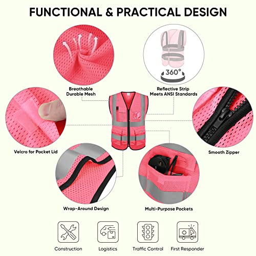 TICONN Reflective Safety Vest High Visibility Class II Mesh Vest for Women & Men Meets ANSI Standards